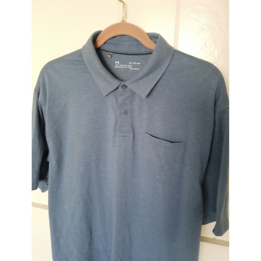 UNDER ARMOUR HeatGear Loose Embroidered Logo Polo Shirt Men's XL Blue Heather SS